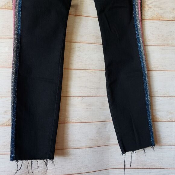 Mother High Waist Looker Ankle Fray Guilty Glitter Racer Skinny Jeans Black - Picture 7 of 13